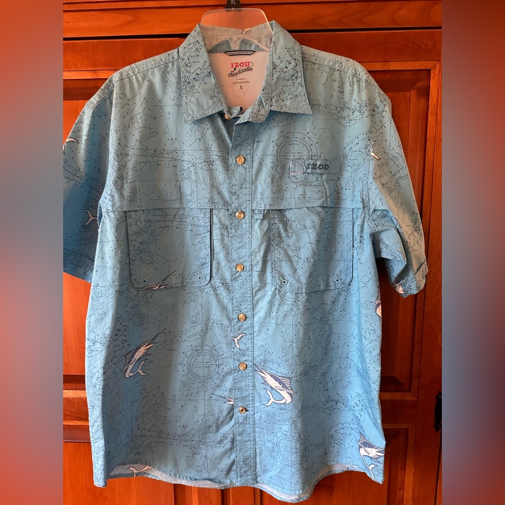 Izod Saltwater Surfcaster fishing shirt Mens L